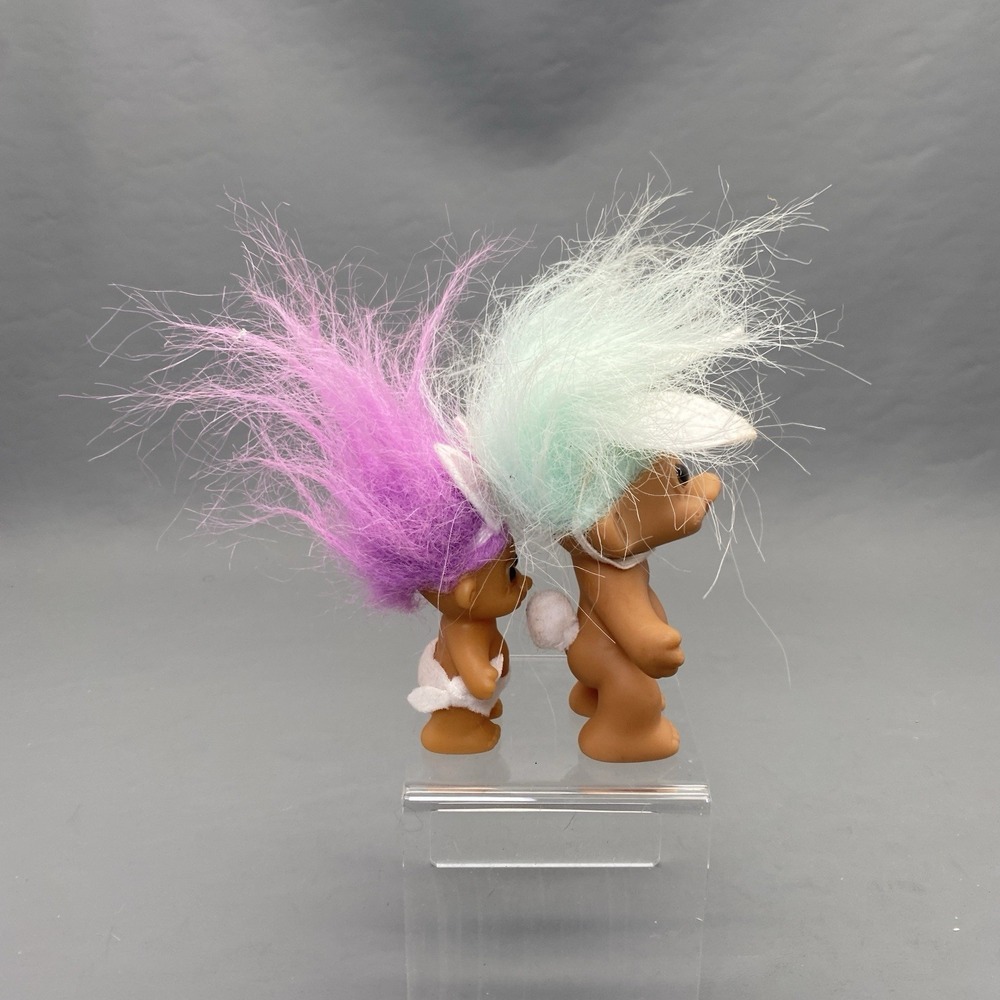 Vintage 3" Blue Bunny Ear Russ Troll & 90s Baby Bunny Purple Hair Troll - Picture 4 of 8